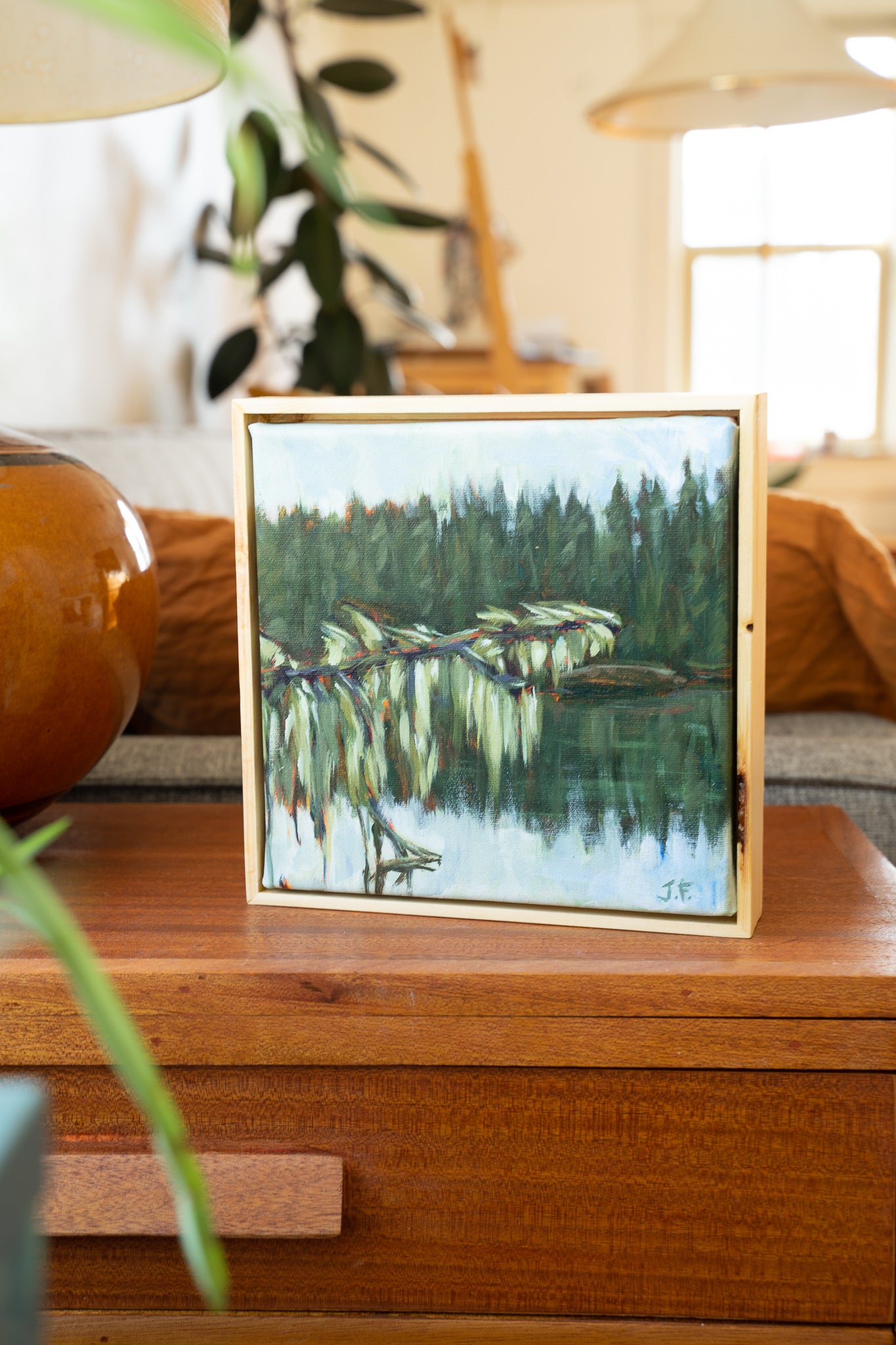 Mossy Reflections | 8 x 8 | Framed Original Painting