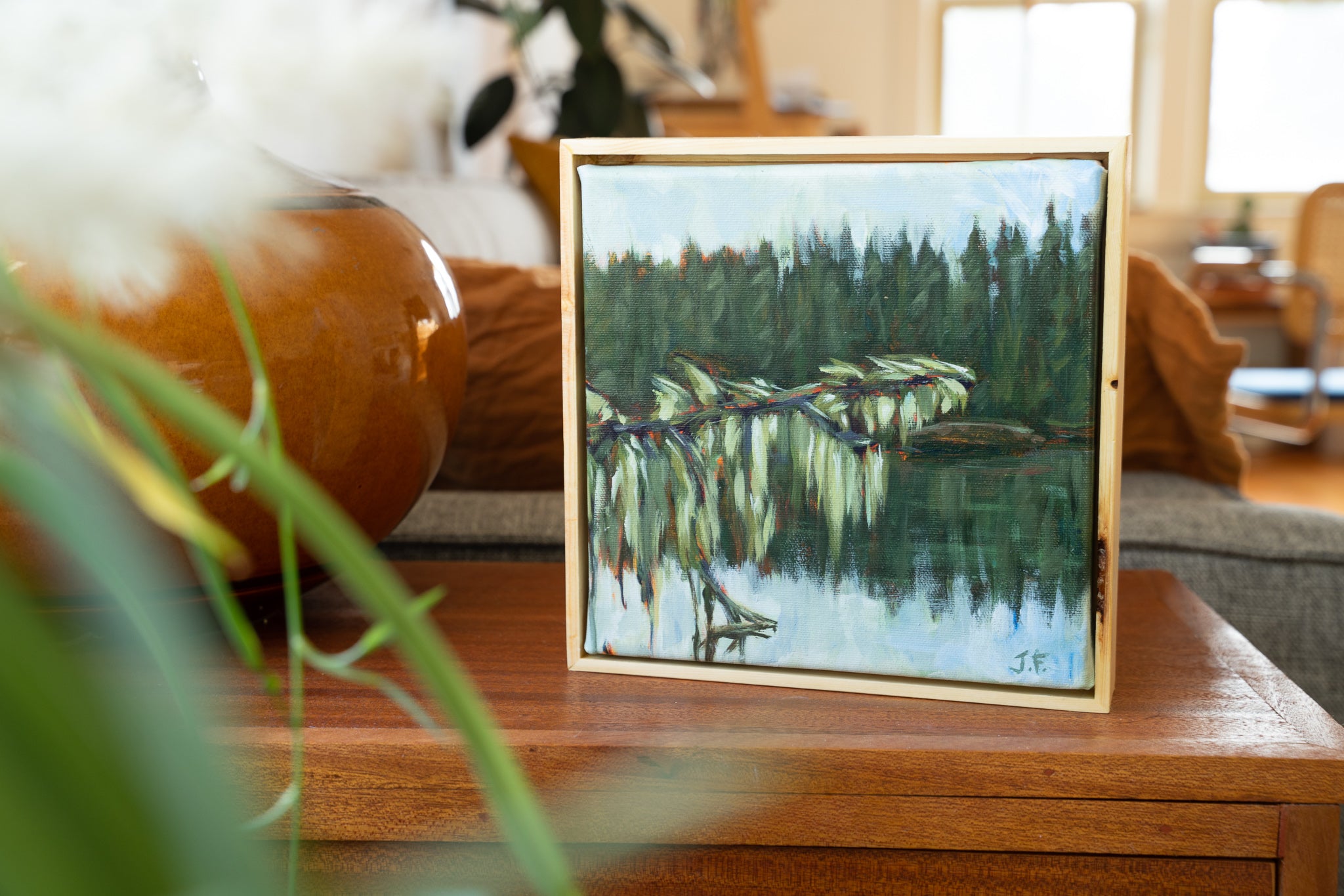 Mossy Reflections | 8 x 8 | Framed Original Painting