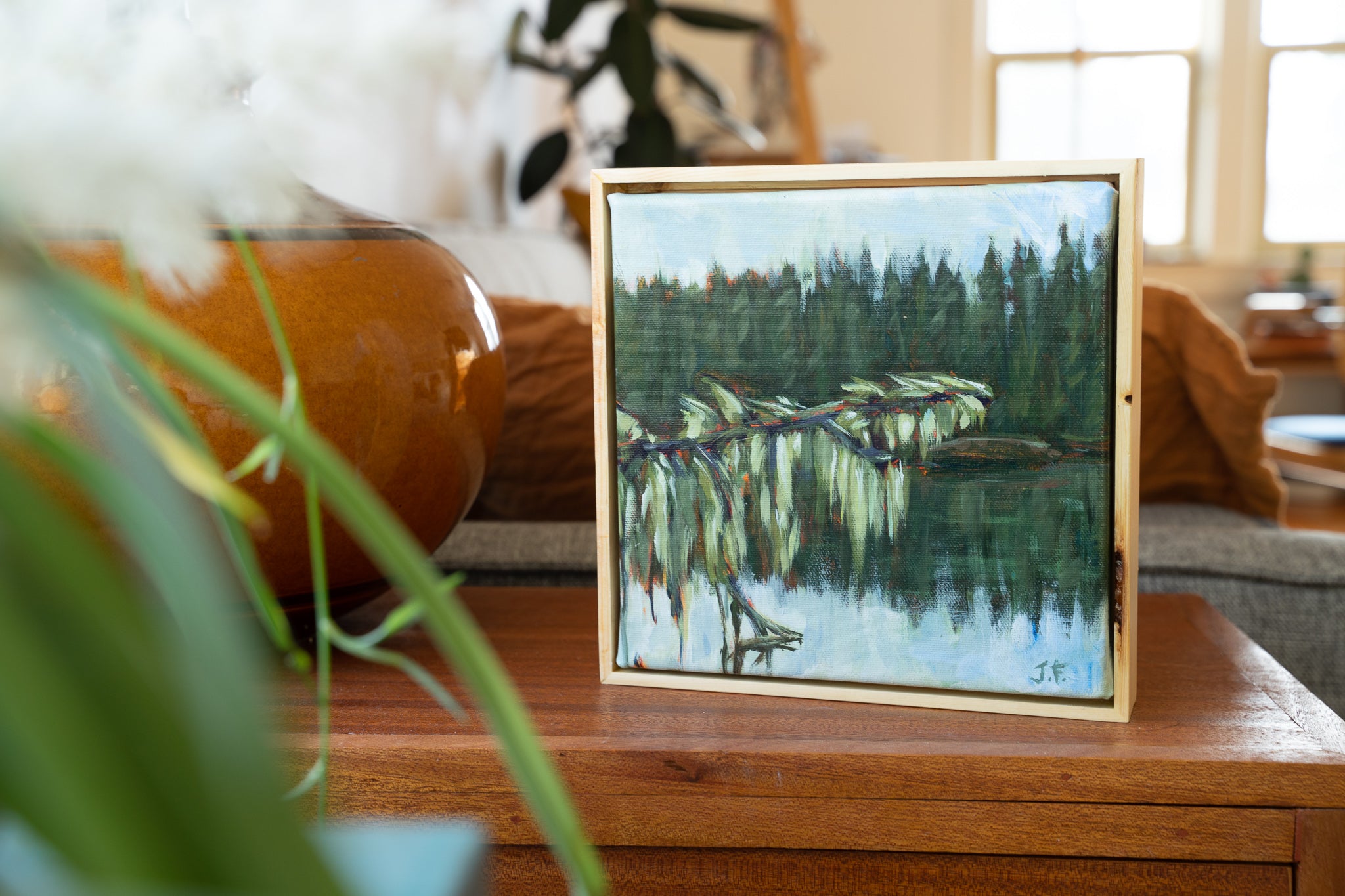 Mossy Reflections | 8 x 8 | Framed Original Painting