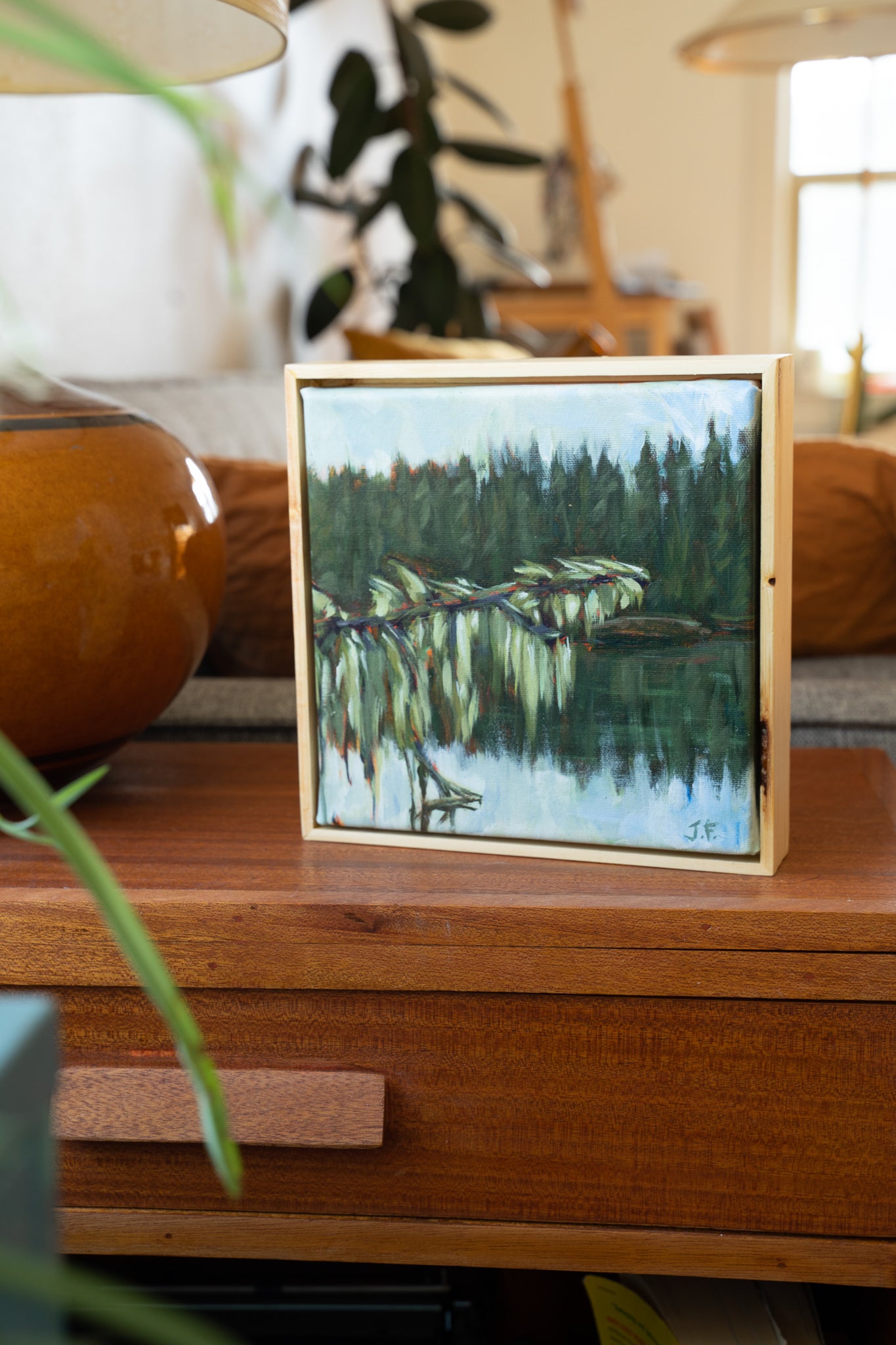Mossy Reflections | 8 x 8 | Framed Original Painting