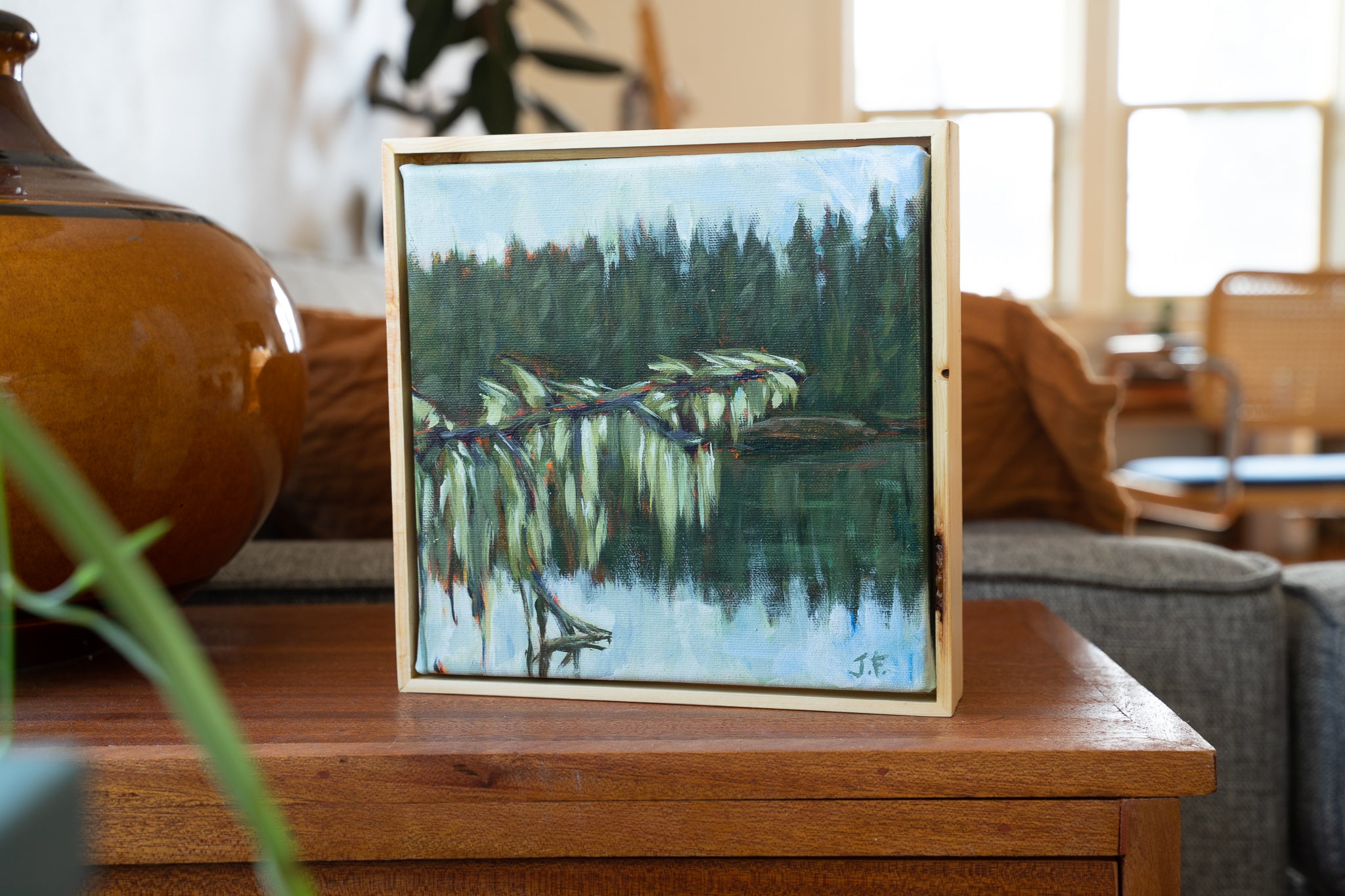 Mossy Reflections | 8 x 8 | Framed Original Painting