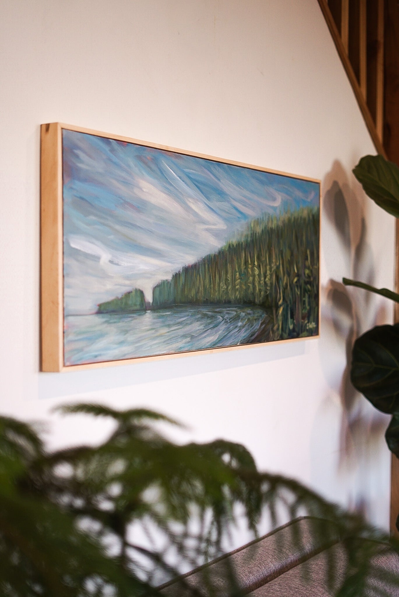 Awake | 16 x 40 | Original Acrylic Painting w/ White Oak Frame