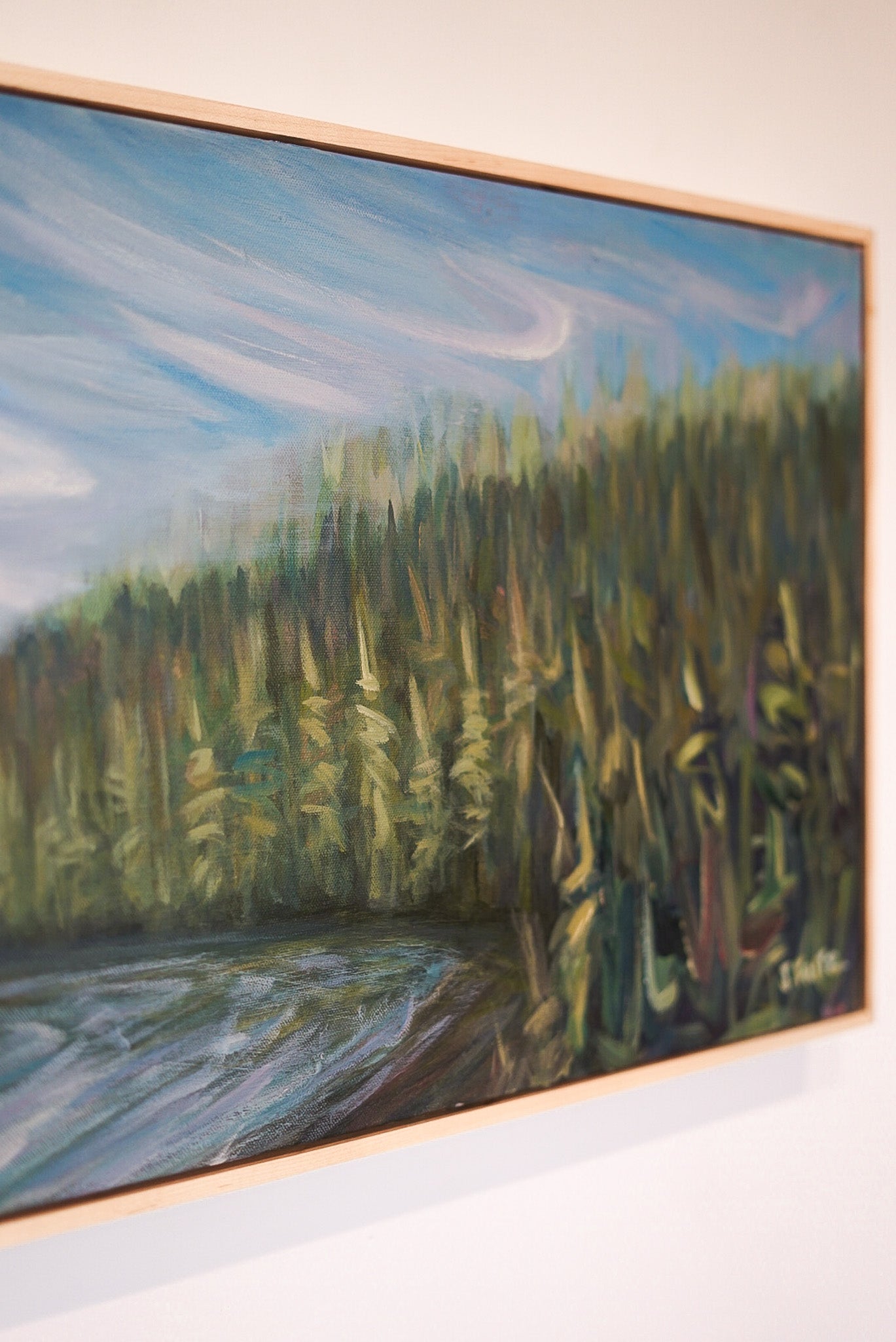 Awake | 16 x 40 | Original Acrylic Painting w/ White Oak Frame