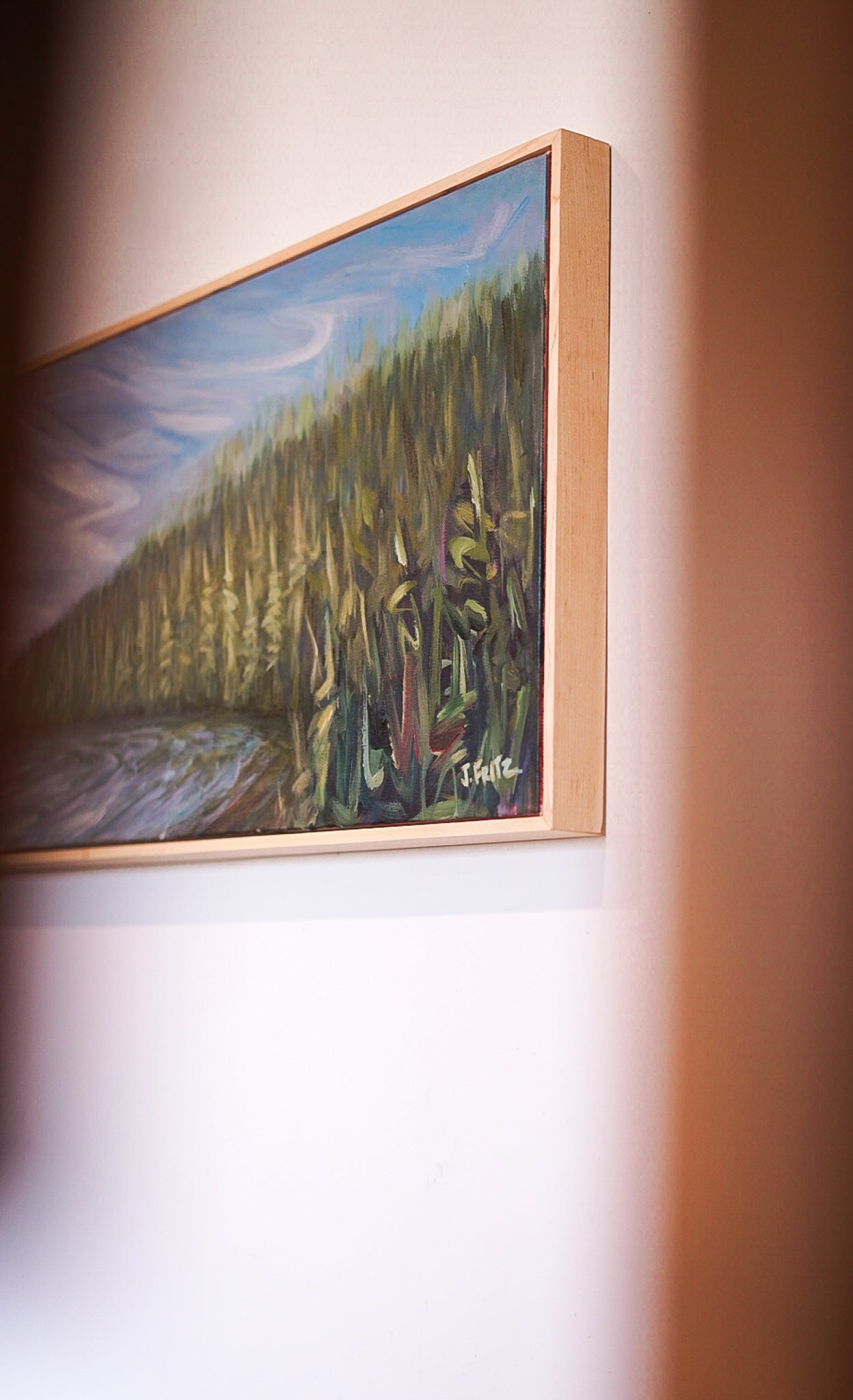 Awake | 16 x 40 | Original Acrylic Painting w/ White Oak Frame