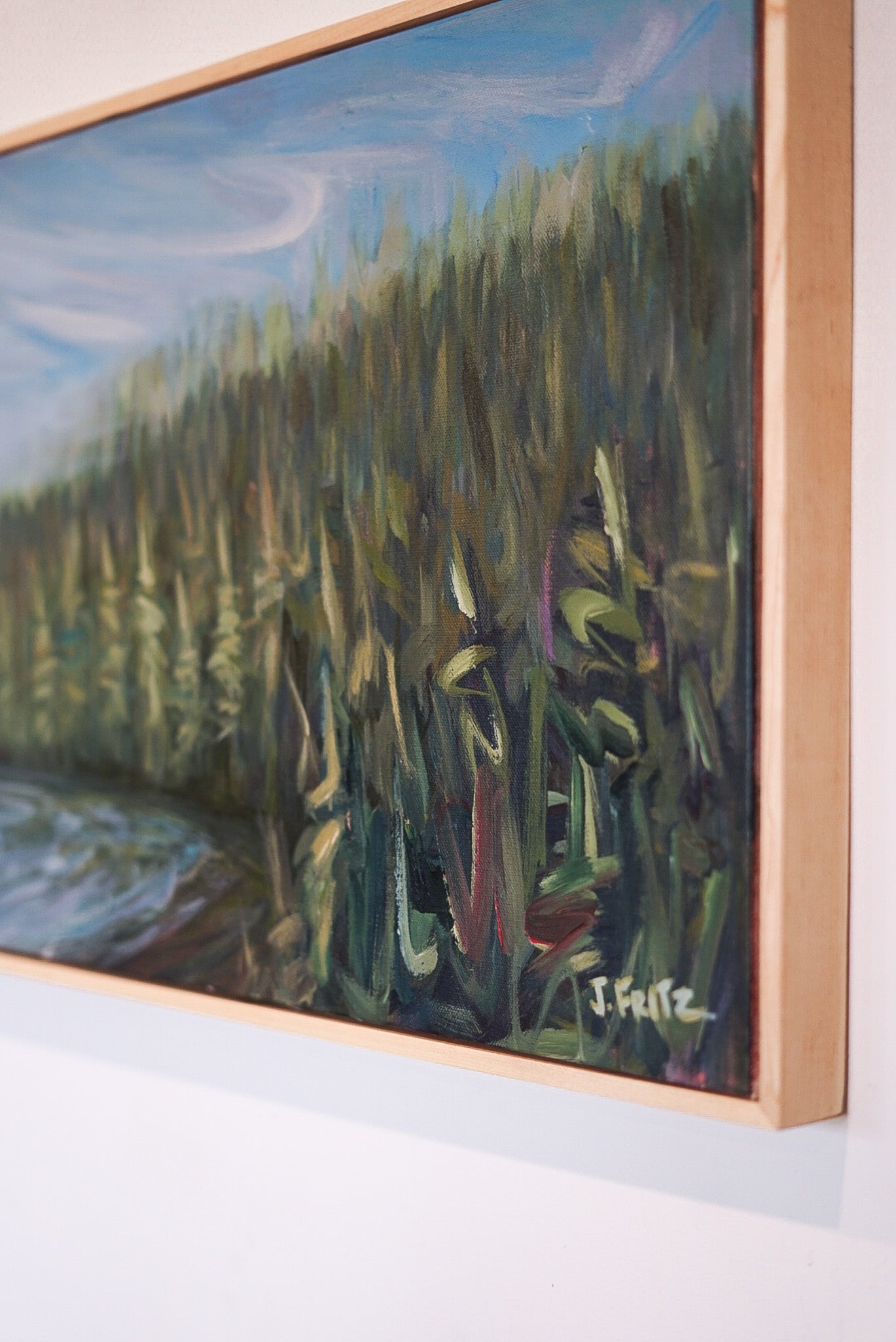 Awake | 16 x 40 | Original Acrylic Painting w/ White Oak Frame