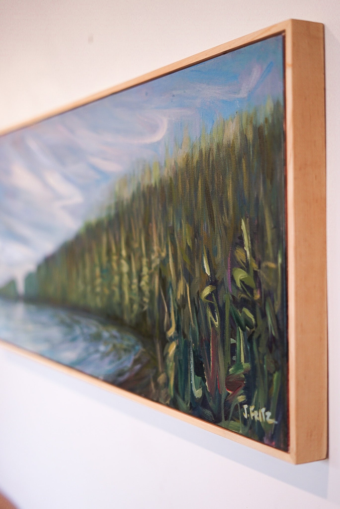 Awake | 16 x 40 | Original Acrylic Painting w/ White Oak Frame