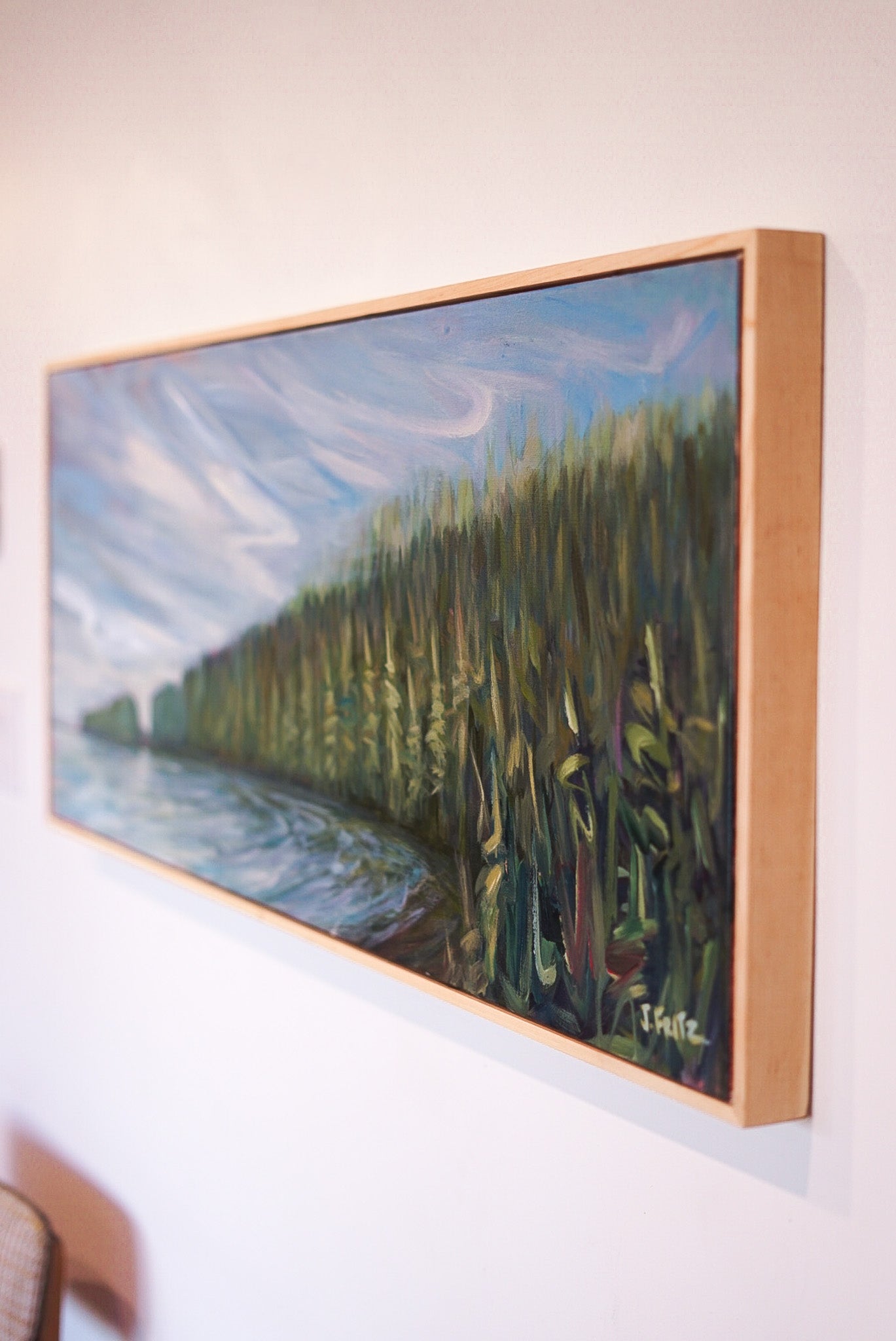 Awake | 16 x 40 | Original Acrylic Painting w/ White Oak Frame
