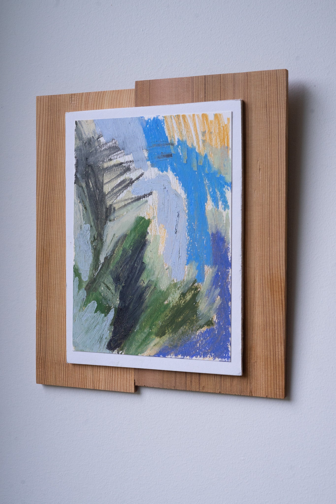 "Receiving" | 8¼ × 9½ | Oil Stick &amp; Pastel on Paper with Red Cedar