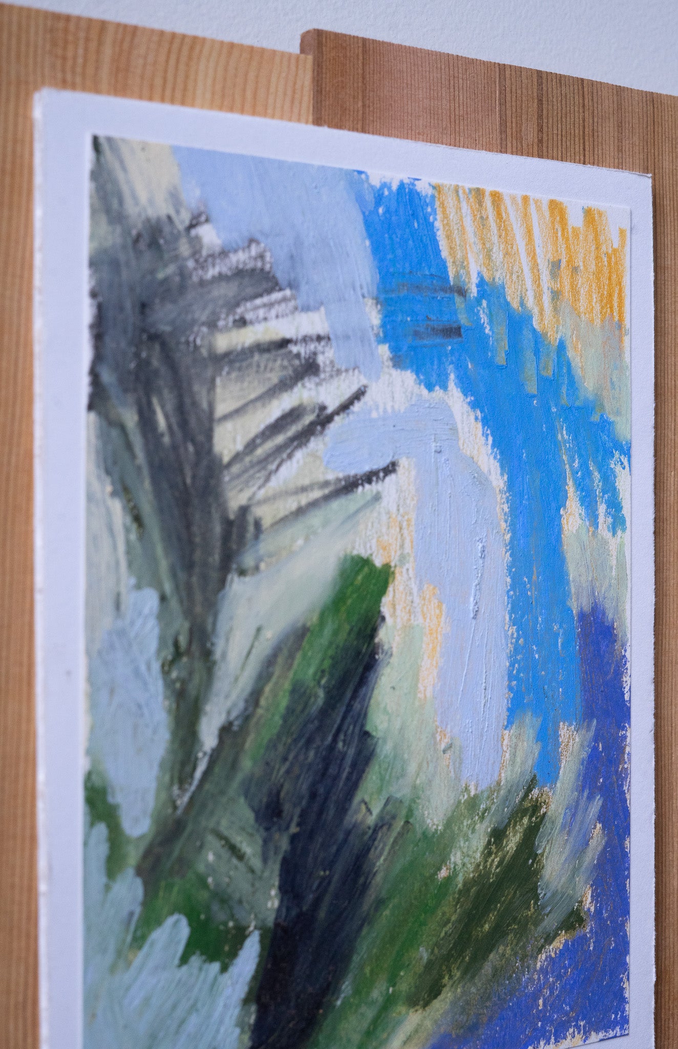 "Receiving" | 8¼ × 9½ | Oil Stick &amp; Pastel on Paper with Red Cedar