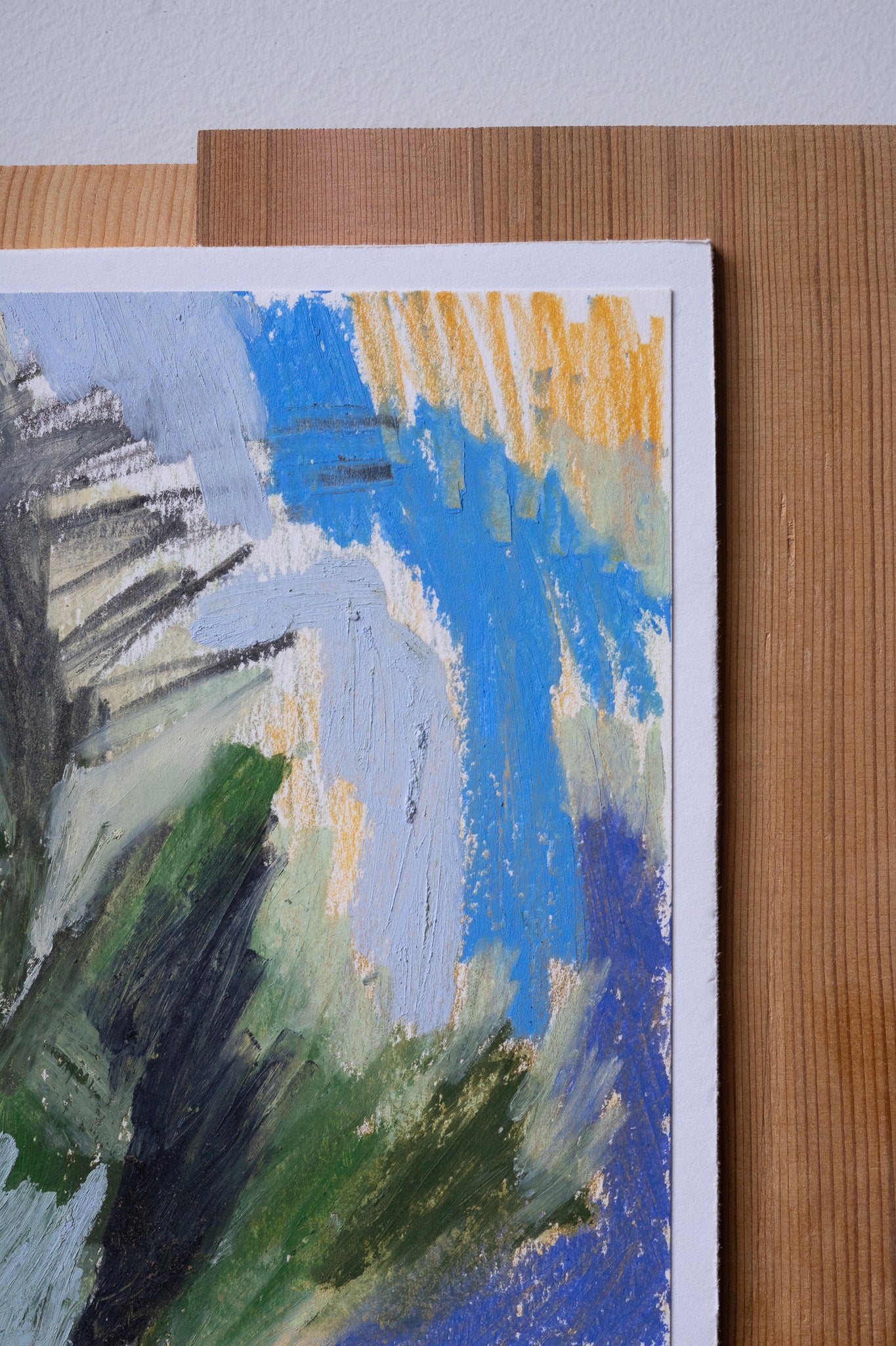 "Receiving" | 8¼ × 9½ | Oil Stick &amp; Pastel on Paper with Red Cedar