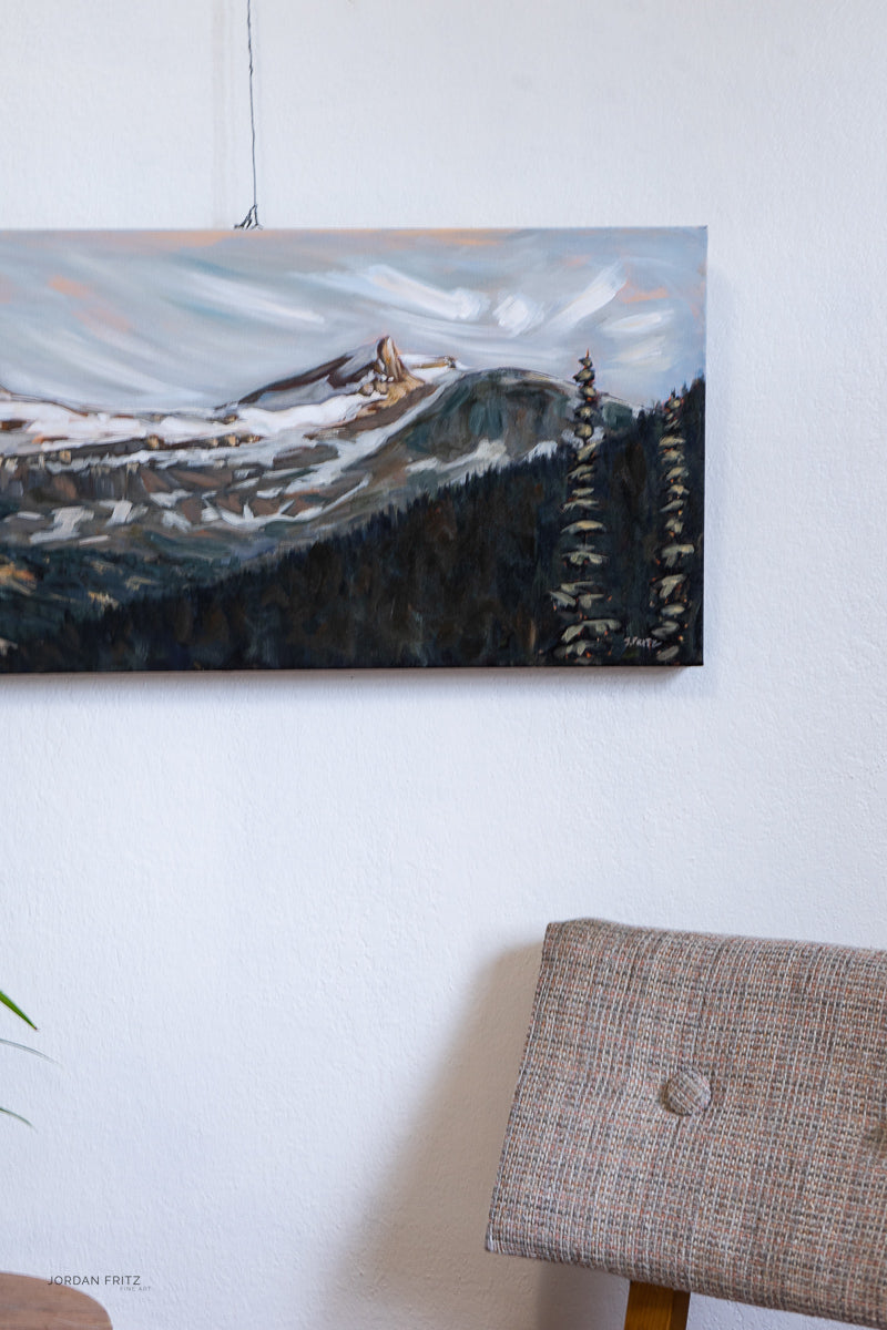 In the Distance: Saint Nicholas Peak | 15 x 30 | Original Acrylic Painting