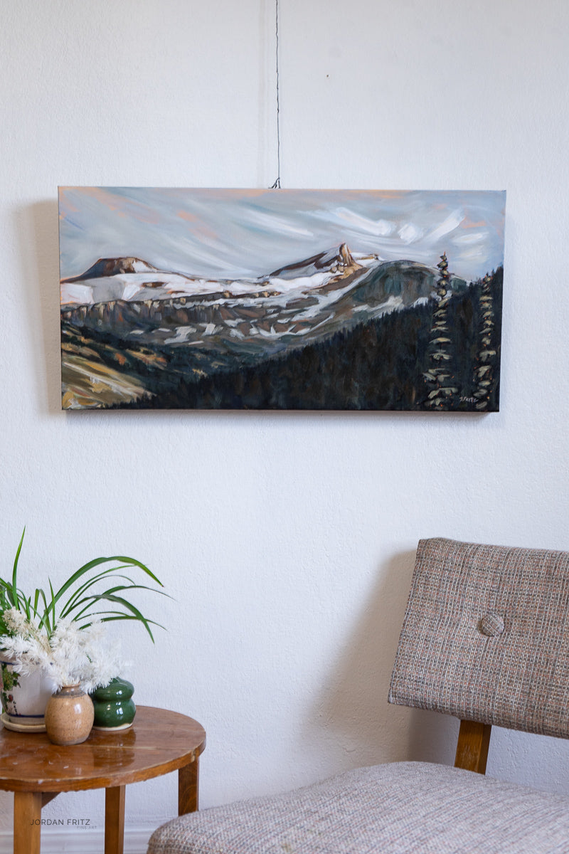 In the Distance: Saint Nicholas Peak | 15 x 30 | Original Acrylic Painting