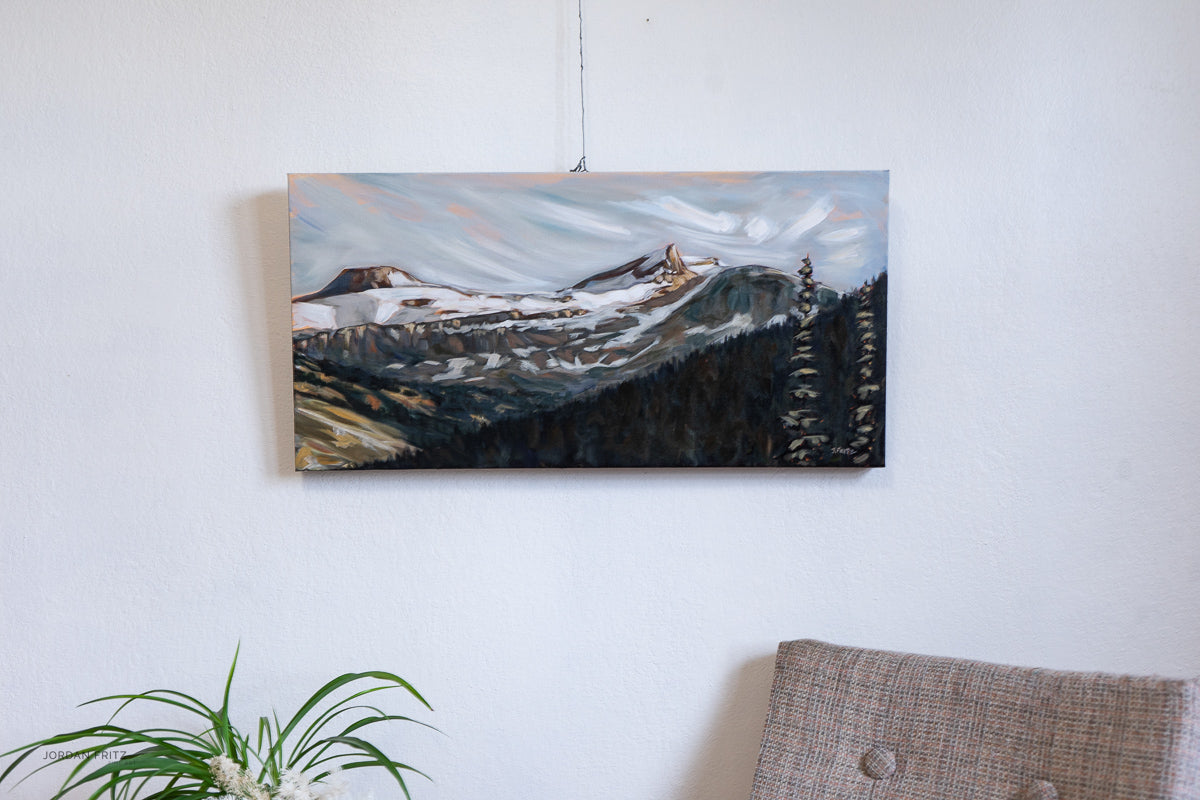 In the Distance: Saint Nicholas Peak | 15 x 30 | Original Acrylic Painting