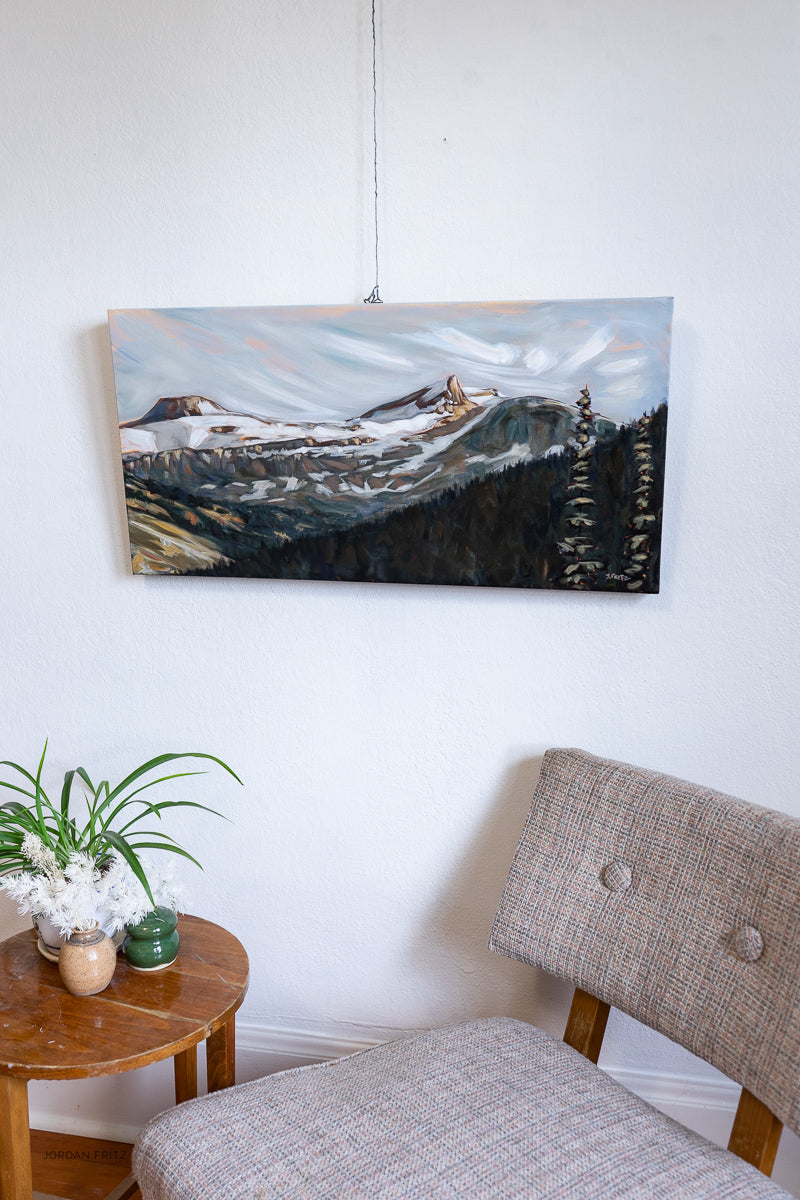 In the Distance: Saint Nicholas Peak | 15 x 30 | Original Acrylic Painting